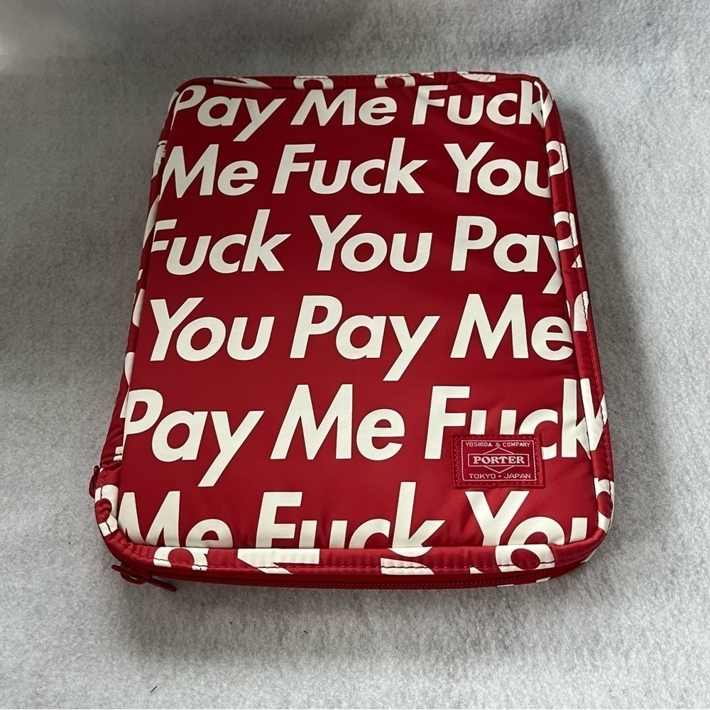 SUPREME x PORTER YOSHIDA Red Ipad Case Zip Around F*ck You Pay Me 2012